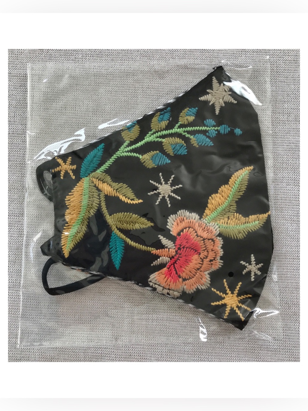 Johnny Was NWT Embroidered Face Mask Black & Pink Celestial & Flowers